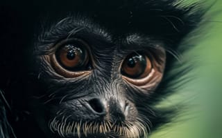 Картинка Портрет обезьяны колобуса, примат крупным планом, глаза диких животных, зеленая природа, пристальный взгляд, черно-белая текстура меха, ИИ искусство