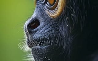 Картинка Портрет обезьяны колобуса, примат крупным планом, глаза диких животных, зеленая природа, пристальный взгляд, черно-белая текстура меха, ИИ искусство