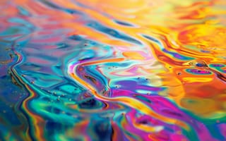 Картинка масляное пятно, переливающиеся цвета, радуга, вода, отражающая поверхность, абстрактный, органические узоры, ИИ искусство