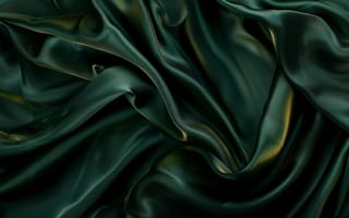 Картинка темно-зеленый шелк, драпировка, ткань, плавные линии, роскошь, абстрактный, элегантный дизайн, золотые акценты, ИИ искусство
