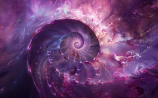 Картинка Наутилус, космический, переливающийся, перламутровый, спираль, туманности, звездный, фуксия, фиолетовый, появление, ИИ искусство