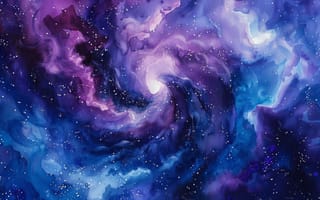 Картинка туманность, галактика, космический, индиго, фиолетовый, фуксия, синий, акварель, кружащийся, вихрь, ИИ искусство