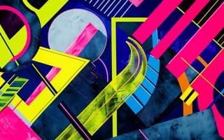 Картинка индиго абстрактный, прямоугольники лайма, ярко-розовые дуги, деконструированный Мемфис, перекрывающиеся узоры, ретро футуризм, ИИ искусство
