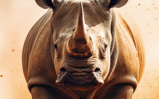 Картинка животное, млекопитающее, носорог, земля, открытый, Белый носорог, наземное животное, морда, Суматранский носорог, стоя, середина пути, ИИ искусство, генеративный ИИ, созданный ИИ