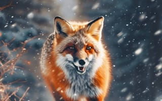 Картинка животное, млекопитающее, лиса, открытый, зима, снег, рыжая лиса, быстрая лиса, замораживание, собака, комплект лиса, дикая природа, середина пути, ИИ искусство, генеративный ИИ, созданный ИИ