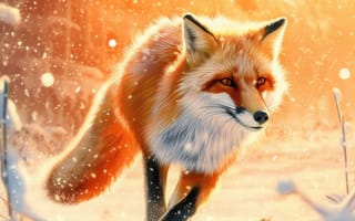 Картинка животное, млекопитающее, лиса, открытый, зима, снег, рыжая лиса, быстрая лиса, замораживание, собака, комплект лиса, дикая природа, середина пути, ИИ искусство, генеративный ИИ, созданный ИИ
