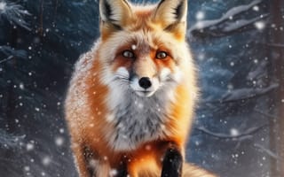 Картинка животное, млекопитающее, лиса, открытый, зима, снег, рыжая лиса, быстрая лиса, замораживание, собака, комплект лиса, дикая природа, середина пути, ИИ искусство, генеративный ИИ, созданный ИИ