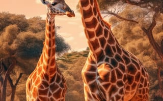 Картинка животное, млекопитающее, жирафа, открытый, небо, трава, наземное животное, дикая природа, жирафы, облако, дерево, стоя, сафари, саванна, поле, окружающая среда, середина пути, ИИ искусство, генеративный ИИ, созданный ИИ