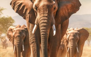 Картинка животное, млекопитающее, слон, небо, открытый, облако, слоны и мамонты, индийский слон, азиатский слон, Африканский слон, бивень, наземное животное, земля, сафари, дикая природа, стоя, середина пути, ИИ искусство, генеративный ИИ, созданный ИИ