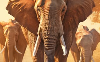 Картинка животное, млекопитающее, слон, небо, открытый, облако, слоны и мамонты, индийский слон, азиатский слон, Африканский слон, бивень, наземное животное, земля, сафари, дикая природа, стоя, середина пути, ИИ искусство, генеративный ИИ, созданный ИИ