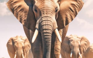 Картинка животное, млекопитающее, слон, небо, открытый, облако, слоны и мамонты, индийский слон, азиатский слон, Африканский слон, бивень, наземное животное, земля, сафари, дикая природа, стоя, середина пути, ИИ искусство, генеративный ИИ, созданный ИИ