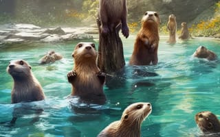 Картинка вода, открытый, морское млекопитающее, морская выдра, животное, плавание, природа, млекопитающее, медведь, середина пути, ИИ искусство, генеративный ИИ, созданный ИИ