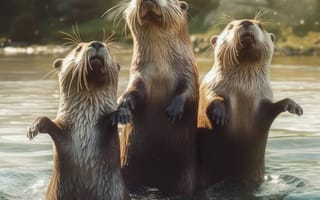 Картинка вода, открытый, морское млекопитающее, морская выдра, животное, плавание, природа, млекопитающее, медведь, середина пути, ИИ искусство, генеративный ИИ, созданный ИИ