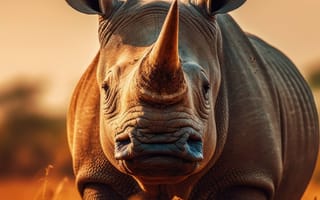 Картинка животное, открытый, млекопитающее, носорог, трава, дикая природа, поле, стоя, середина пути, ИИ искусство, генеративный ИИ, созданный ИИ