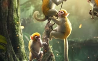 Картинка животное, организм, обезьяна, аквариум, млекопитающее, середина пути, ИИ искусство, генеративный ИИ, созданный ИИ