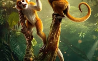 Картинка животное, организм, обезьяна, аквариум, млекопитающее, середина пути, ИИ искусство, генеративный ИИ, созданный ИИ