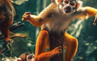 Картинка животное, организм, обезьяна, аквариум, млекопитающее, середина пути, ИИ искусство, генеративный ИИ, созданный ИИ