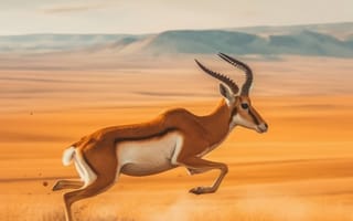 Картинка животное, млекопитающее, антилопа, открытый, небо, дикая природа, трава, рог, облако, наземное животное, саванна, газель, олень, сафари, поле, закат, импала, пустыня, середина пути, ИИ искусство, генеративный ИИ, созданный ИИ