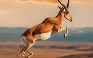 Картинка животное, млекопитающее, антилопа, открытый, небо, дикая природа, трава, рог, облако, наземное животное, саванна, газель, олень, сафари, поле, закат, импала, пустыня, середина пути, ИИ искусство, генеративный ИИ, созданный ИИ