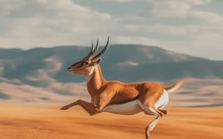 Картинка животное, млекопитающее, антилопа, открытый, небо, дикая природа, трава, рог, облако, наземное животное, саванна, газель, олень, сафари, поле, закат, импала, пустыня, середина пути, ИИ искусство, генеративный ИИ, созданный ИИ