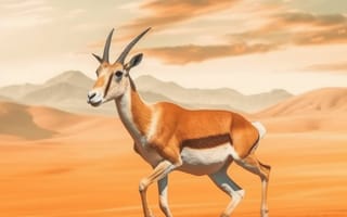 Картинка животное, млекопитающее, антилопа, открытый, небо, дикая природа, трава, рог, облако, наземное животное, саванна, газель, олень, сафари, поле, закат, импала, пустыня, середина пути, ИИ искусство, генеративный ИИ, созданный ИИ