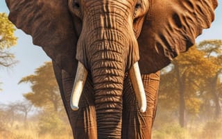 Картинка животное, млекопитающее, открытый, слон, небо, дикая природа, облако, слоны и мамонты, наземное животное, трава, азиатский слон, индийский слон, Африканский слон, бивень, сафари, стоя, земля, поле, середина пути, ИИ искусство, генеративный ИИ, созданный ИИ