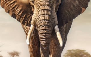 Картинка животное, млекопитающее, открытый, слон, небо, дикая природа, облако, слоны и мамонты, наземное животное, трава, азиатский слон, индийский слон, Африканский слон, бивень, сафари, стоя, земля, поле, середина пути, ИИ искусство, генеративный ИИ, созданный ИИ