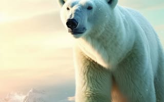 Картинка животное, медведь, млекопитающее, открытый, полярный, облако, Полярный медведь, Арктический, снег, середина пути, ИИ искусство, генеративный ИИ, созданный ИИ