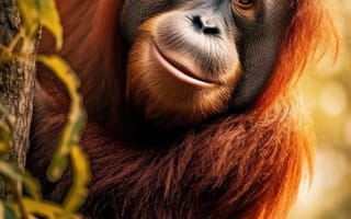 Картинка животное, млекопитающее, примат, обезьяна, наземное животное, орангутан, большая обезьяна, зоопарк, открытый, дикая природа, середина пути, ИИ искусство, генеративный ИИ, созданный ИИ