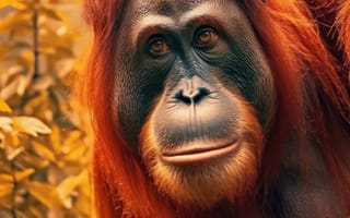 Картинка животное, млекопитающее, примат, обезьяна, наземное животное, орангутан, большая обезьяна, зоопарк, открытый, дикая природа, середина пути, ИИ искусство, генеративный ИИ, созданный ИИ