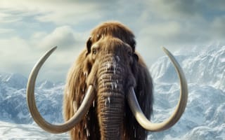 Картинка животное, млекопитающее, открытый, небо, снег, рог, овцебык, зима, середина пути, ИИ искусство, генеративный ИИ, созданный ИИ