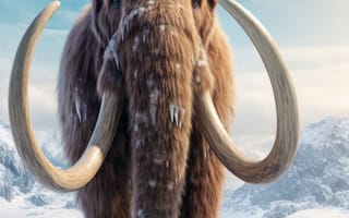 Картинка животное, млекопитающее, открытый, небо, снег, рог, овцебык, зима, середина пути, ИИ искусство, генеративный ИИ, созданный ИИ