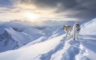 Картинка открытый, собака, снег, Арктический, замораживание, ледниковый рельеф, зима, животное, гора, млекопитающее, пейзаж, ИИ искусство