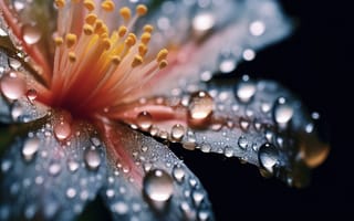 Картинка растение, цветок, роса, влага, уронить, лепесток, макрос, вода, капелька, дождь, красный, желтый, ИИ искусство