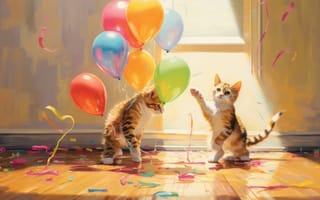 Картинка кот, животное, воздушный шар, партия поставок, в помещении, котенок, ИИ искусство