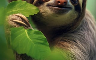 Картинка животное, млекопитающее, лень, открытый, наземное животное, дикая природа, ИИ искусство