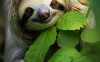 Картинка животное, млекопитающее, лень, открытый, наземное животное, дикая природа, ИИ искусство