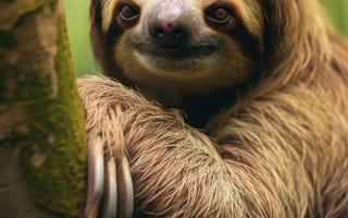 Картинка животное, млекопитающее, лень, открытый, наземное животное, дикая природа, ИИ искусство