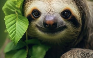 Картинка животное, млекопитающее, лень, открытый, наземное животное, дикая природа, ИИ искусство