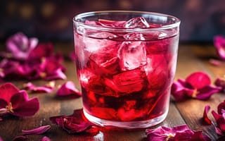 Картинка напиток, Роза, пурпурный, клюквенный сок, цветок, безалкогольный напиток, кисель, в помещении, красный, холодный чай из гибискуса, ИИ искусство