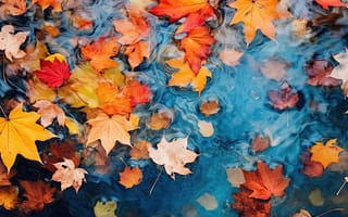 Картинка природа, Осенние листья, плавающая палитра, ИИ искусство
