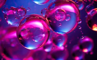 Картинка абстрактный, пузырь фэнтези, подвесные сферы, пурпурное освещение, ИИ искусство