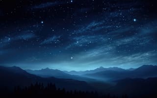 Картинка чернильное ночное небо, астро, звезда, экспозиционный снимок, полночная темнота, минималистичный космос, небесная изоляция, бесконечное пространство, звездная яркость, космическое величие, минималистичный, ИИ искусство