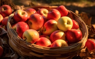 Картинка урожай фруктового сада, хрустящие яблоки, осенняя свежесть, ИИ искусство