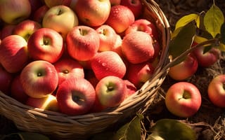 Картинка урожай фруктового сада, хрустящие яблоки, осенняя свежесть, ИИ искусство