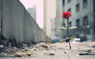 Картинка парадоксальный росток, городская флора, неожиданная роза, ИИ искусство