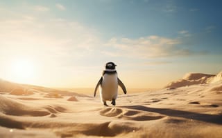 Картинка парадоксальное путешествие, пустынный пингвин, лед, ИИ искусство