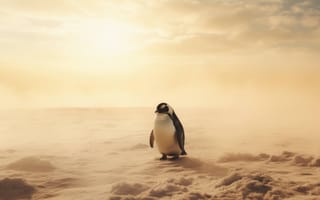 Картинка парадоксальное путешествие, пустынный пингвин, лед, ИИ искусство