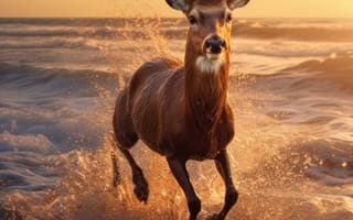 Картинка океанический спринтер, лесной пляж, прибрежный прыжок, ИИ искусство