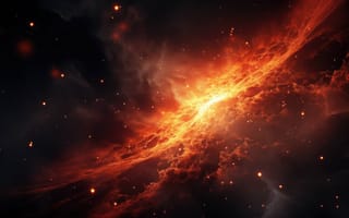 Картинка контрастные оттенки огненно-оранжевого и черного, космические явления, большой взрыв, создание вселенной, ИИ искусство
